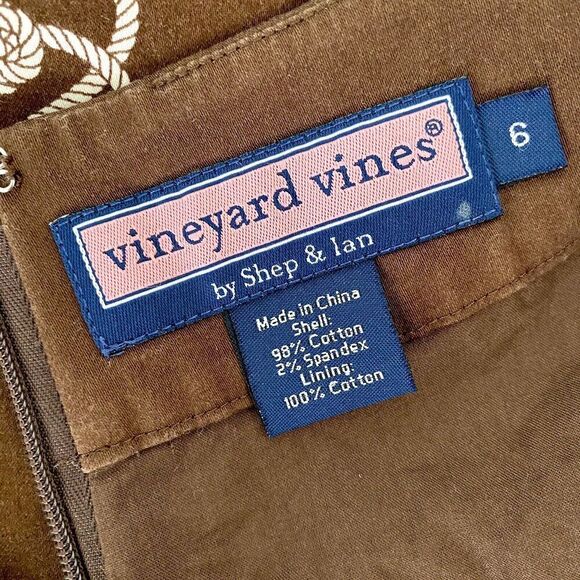 VINEYARD VINES size 6 Dress Brown Sleeveless Sailor's Knot Print Shift Nautical - Picture 4 of 5
